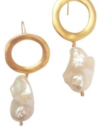 Way to Chic - Baroque Pearl Earrings On Plated Circles - Lyst