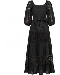 Tantra Spain Sl - Maxi Dress With A Square Neckline And Lantern Sleeves, Made Of Batiste And Lace - Lyst