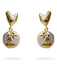 Ebru Jewelry - Love Melted & Diamond Heart Stud Pearl Drop Earrings - Lyst