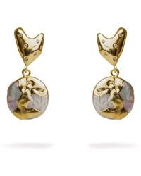 Ebru Jewelry - Love Melted & Diamond Heart Stud Pearl Drop Earrings - Lyst