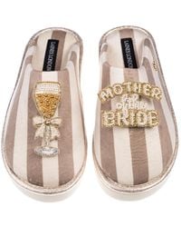Laines London - Neutrals Flatform Stripe Closed Toe Slippers With Mother Of The Bride Brooches - Lyst