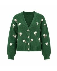 Yumi' - Hand Embroidered Chunky Knitted Cardigan - Lyst