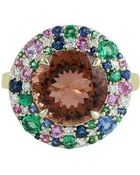 Artisan - Tourmaline, Sapphire, Tsavorite & Diamond Halo Statement Ring - Lyst