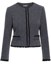 Rumour London Eleanor Navy And Cream Tweed Jacket With Fringing Detail - Blue
