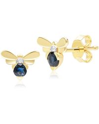 Gemondo - Honeycomb Inspired Sapphire & Diamond Bee Stud Earrings In Yellow Gold - Lyst