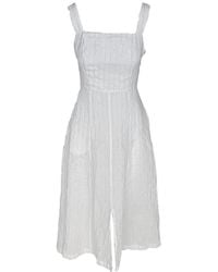 Haris Cotton - Square Neck Striped Linen Tie Back Dress With Front Slit - Lyst