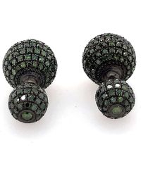 Artisan - 18k Gold & Silver With Green Diamond Bead Ball Double Side Tunnel Earrings - Lyst