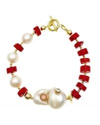Farra - Corals With Studded Baroque & Freshwater Pearls Bracelet - Lyst