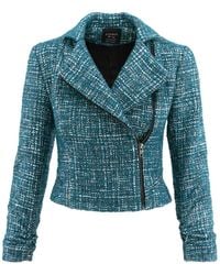 AVENUE No.29 - Double Breasted Cropped Jacket With Zipper – Turquoise - Lyst