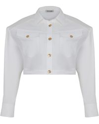 Nocturne - Ecru Cropped Shirt With Shoulder Pads - Lyst