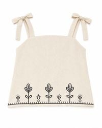 Yumi' - Neutrals Ivory Linen Mix Embroirdered Top - Lyst