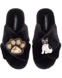 Laines London - Classic Laines Slippers With Paw & & Sitting French Bulldog Brooches - Lyst
