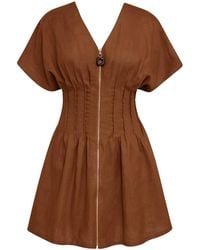 Exquise - Short Sleeve Linen Mini Dress - Lyst