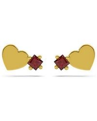 Onia - Square Ruby Heart Studs - Lyst