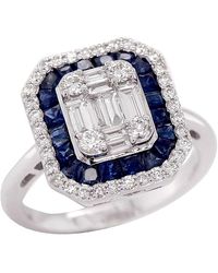 Artisan - Natural Baguette Diamond & Blue Sapphire In 18k White Gold Elegant Cocktail Ring - Lyst