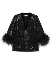 Nissa - Feather-Trimmed Sequined Top - Lyst