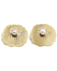 Silver Moon - Pearl Plated Sterling Flower Earrings - Lyst