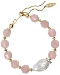 Farra - Faceted Rose Quartz With Baroque Pearl Bracelet - Lyst