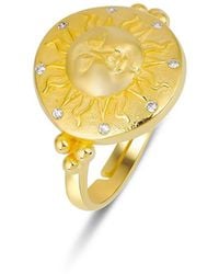 Spero London - Sun And Face Embossed Sterling Ring - Lyst