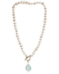 Pearls of the Orient Online - Clara Cultured Irregular Freshwater Pearl Necklace With Aqua Chalcedony Vermeil Drop - Lyst