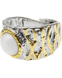 Farra - Moonstone Platinum Plated Brass Adjustable Ring - Lyst