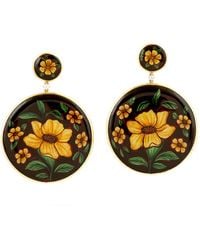 Artisan - 18K Dangle Earrings With Bakelite Flowers & Diamonds - Lyst