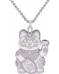 CarterGore - Silver Lucky Cat Pendant Necklace Large - Lyst