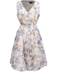 Smart and Joy - Neutrals Flower Print Sleeveless Tea Organza Dress - Lyst
