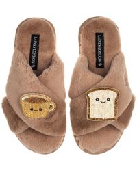 Laines London - Classic Slippers With Laines Loveables Tea & Toast Brooches - Lyst