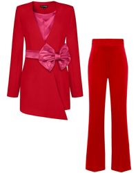 Tia Dorraine - Red Pearl Power Suit With Pink Bow Belt - Lyst