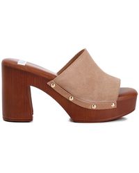 Rag & Co - Neutrals Cartera Soft Suede High Block Heel Clogs - Lyst