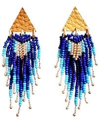 Iliana Arrazola - Triangle Fringe Dangle Earrings, Glass Beads, Beaded Jewelry - Lyst