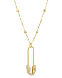Spero London - Pave Safety Pin Necklace Jewelled With Beaded Chain In Sterling Silver - Lyst