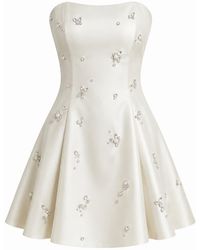 Gushka - Ivory Crystal And Pearl Embellished Bridal Mini Dress - Lyst