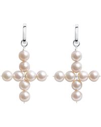 Ora Pearls - Aelia Cross Pearl Hoop Earrings - Lyst