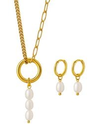 My Little Nature - Plated Pearl Necklace And Earrings Set – Handmade Freshwater Pearl Jewelry Set - Lyst