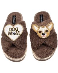 Laines London - Neutrals Laines Neutral Boucle Slippers With Princess Chihuahua & Dog Mum Mom Brooches - Lyst