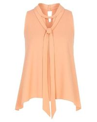 Conquista - Chic Apricot Draped Neckline Sleeveless Blouse - Lyst