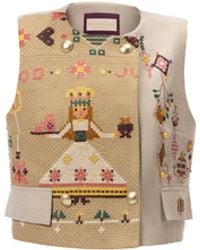 Rondooz - Hand Painted Crepe Vest With Antique French Gobelin Tapestry & Hand Applied Embellishment - Lyst