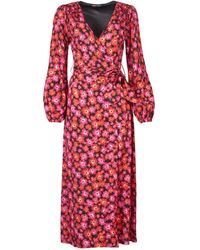 Lavaand - The Annalise Satin Wrap Long Sleeve Midi Dress In Pink Floral - Lyst