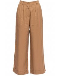 Tantra Spain Sl - Neutrals Straight-Leg Tencel Pants With Pleats, And Hem - Lyst