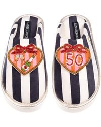 Laines London - Flatform Stripe Closed Toe Slippers With Stripe Heart 50Th Birthday Brooches - Lyst