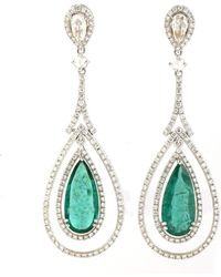 Artisan - 18k White Gold In Pear Cut Emerald & Prong Diamond Drop/dangle Earrings - Lyst