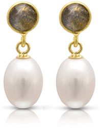 Pearls of the Orient Online - Clara Labradorite & Cultured Freshwater Pearl Drop Earrings - Lyst