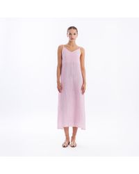 Haris Cotton - Maxi Striped Linen Dress With Straps And Slits - Lyst