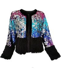 Lalipop Design - Double-Sided Sequined Bomber Jacket With Velvet & Faux-Fur Details - Lyst