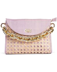 Soli & Sun - The Soleil Lilac Rattan Woven Clutch With Large Gold Chain - Lyst