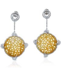 Artisan - 18K Carved Jade, Sapphire & Diamond Drop Earrings - Lyst