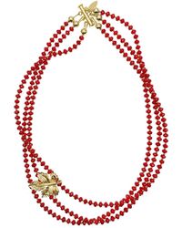 Farra - Coral With Maple Leaf Charm Multi Strands Statement Necklace - Lyst