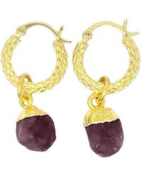 Sophelia - Raw Ruby July Birthstone Huggie Hoops Vermeil Plated Gemstone Earrings - Lyst